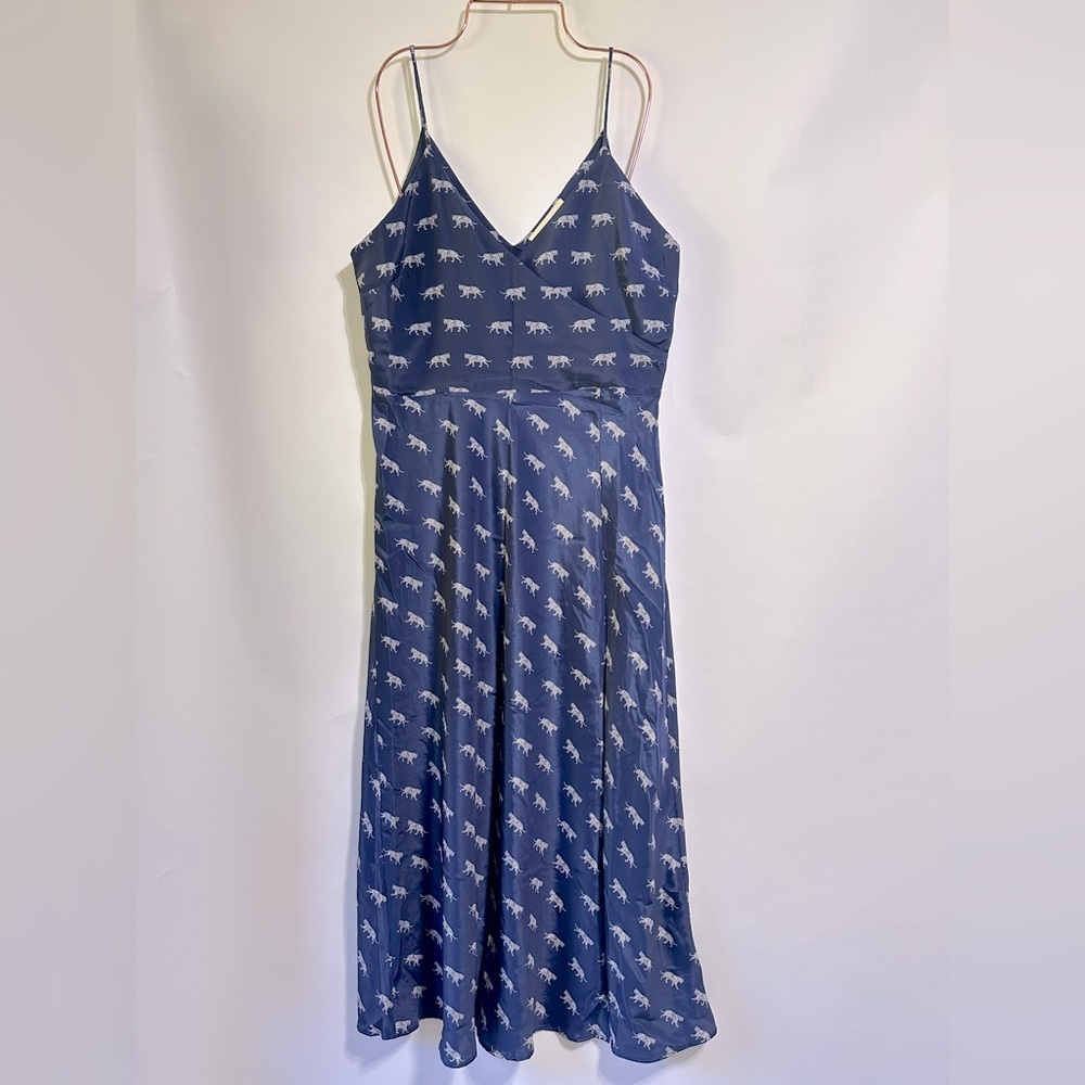 Cleobella Revel Slip Dress Navy Midi Tiger shiny sexy Goddess size medium - Picture 3 of 8